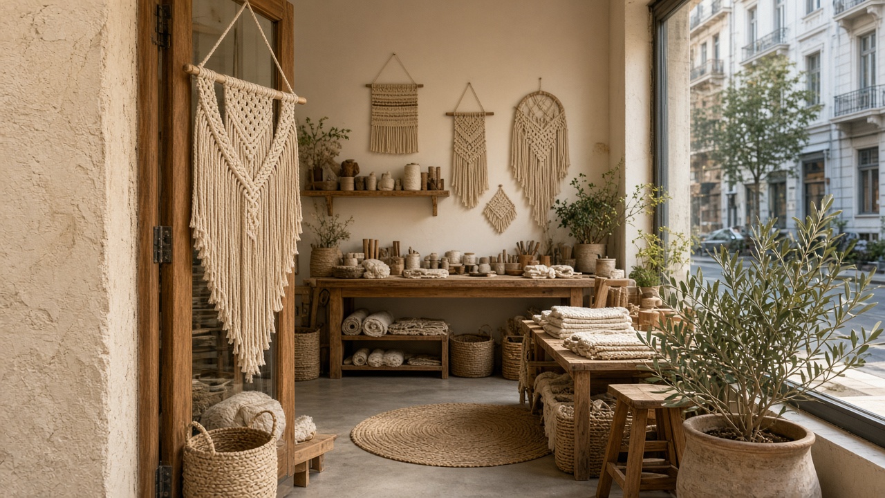 Macrame / fiber craft workshop workspace at Macrame Mintcrest